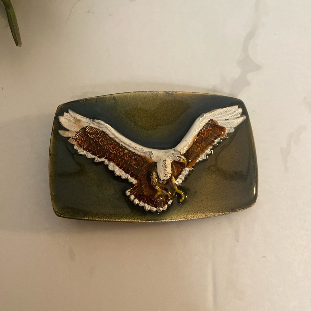 Vintage Great American Belt Buckle Co Enamel Eagle USA green Brown White 70's